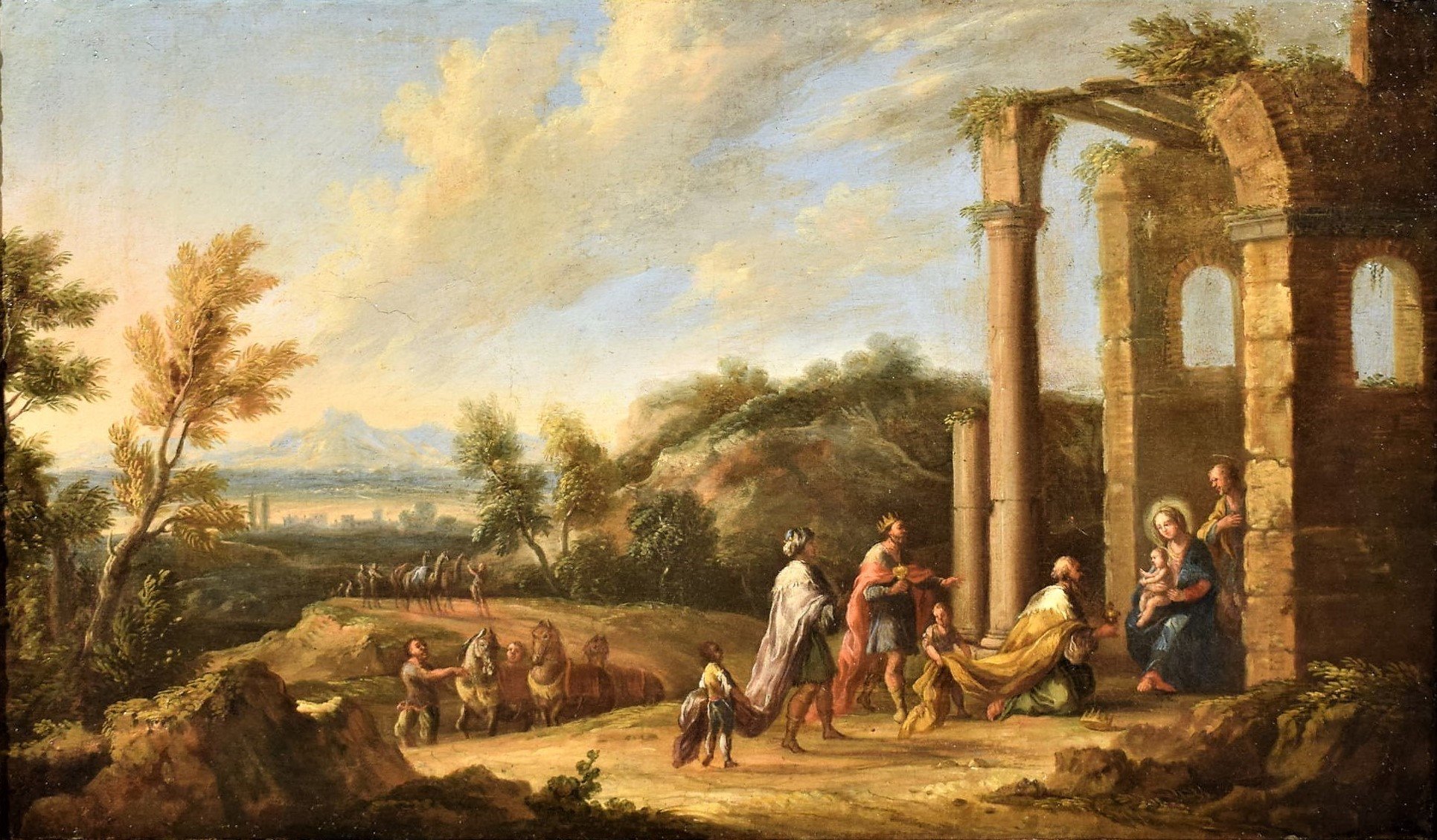 Arcadily landscape with adoration of the Magi